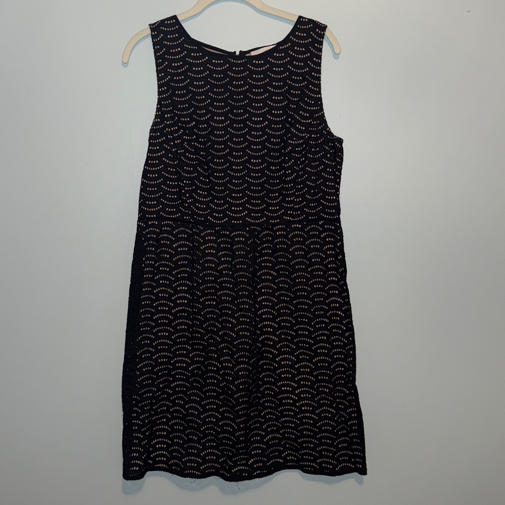 Ann Taylor Loft Black And Tan Scalloped Dress
